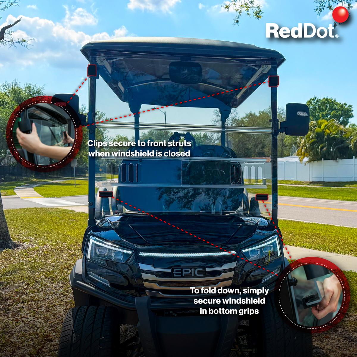 RedDot Clear Impact Resistant Folding Windshield for Epic E40FX with 4-Forward Facing Seats