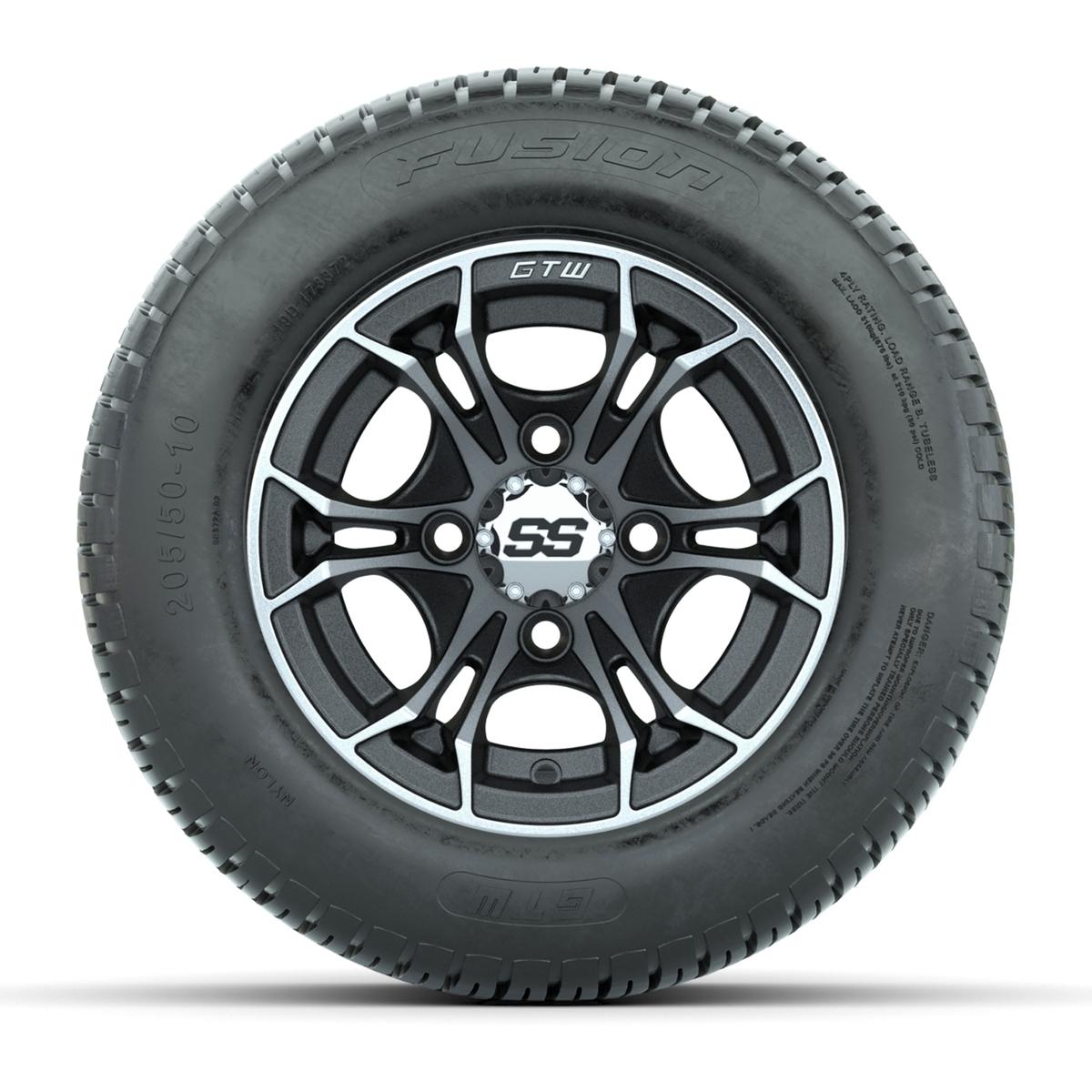 GTW Spyder Machined/Matte Grey 10 in Wheels with 205/50-10 Fusion Street Tires – Full Set
