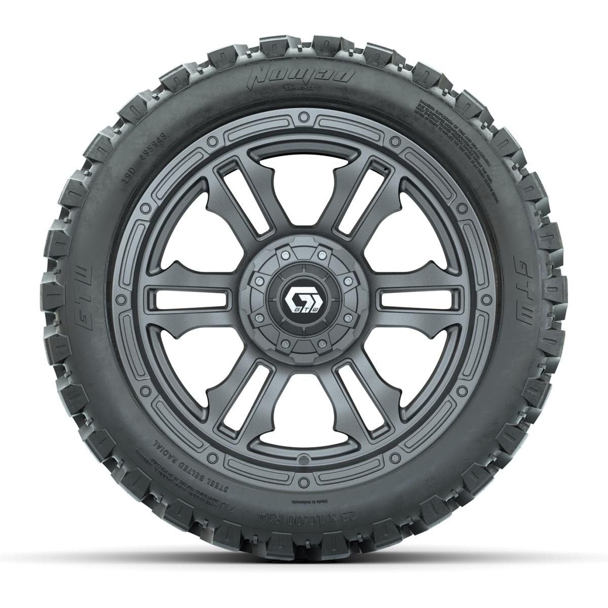 GTW&reg; Shogun Gunmetal 14 in Wheels with 23X10-R14 Nomad Steel Belt Radial All-Terrain Tires – Full Set
