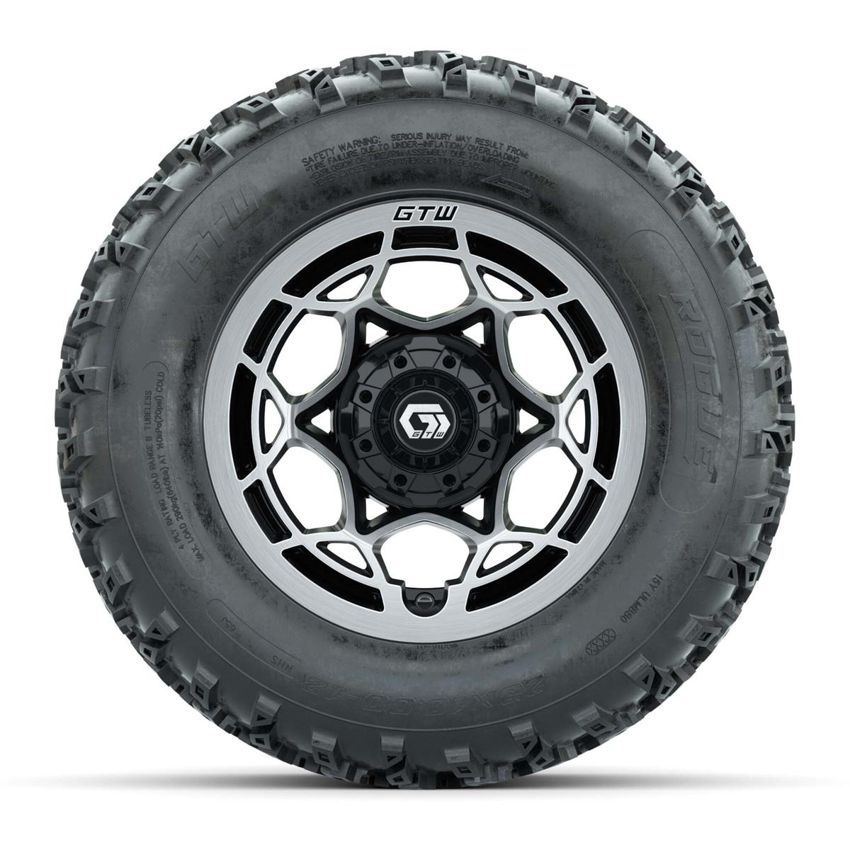 GTW&reg; Nexus Black/Silver 12 in Wheels with 23X10.00-12 Rogue All-Terrain Tires – Full Set