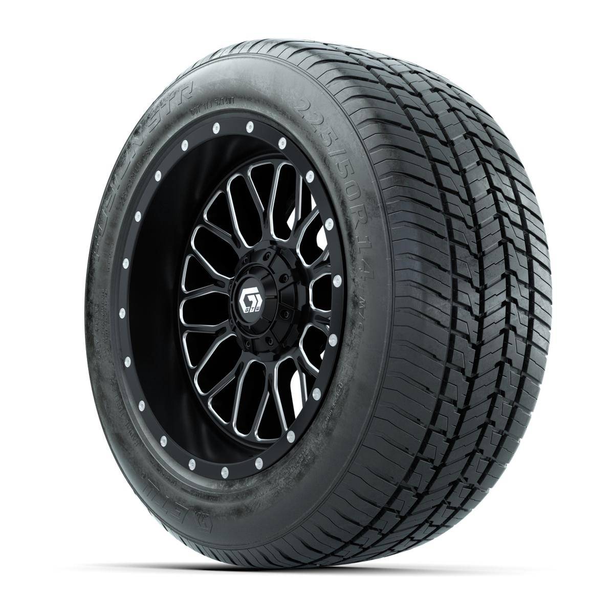 GTW&reg; Helix Black and Machined 14 in Wheels with 255/50-R14 Fusion STR DOT Approved Street Tires - Full Set