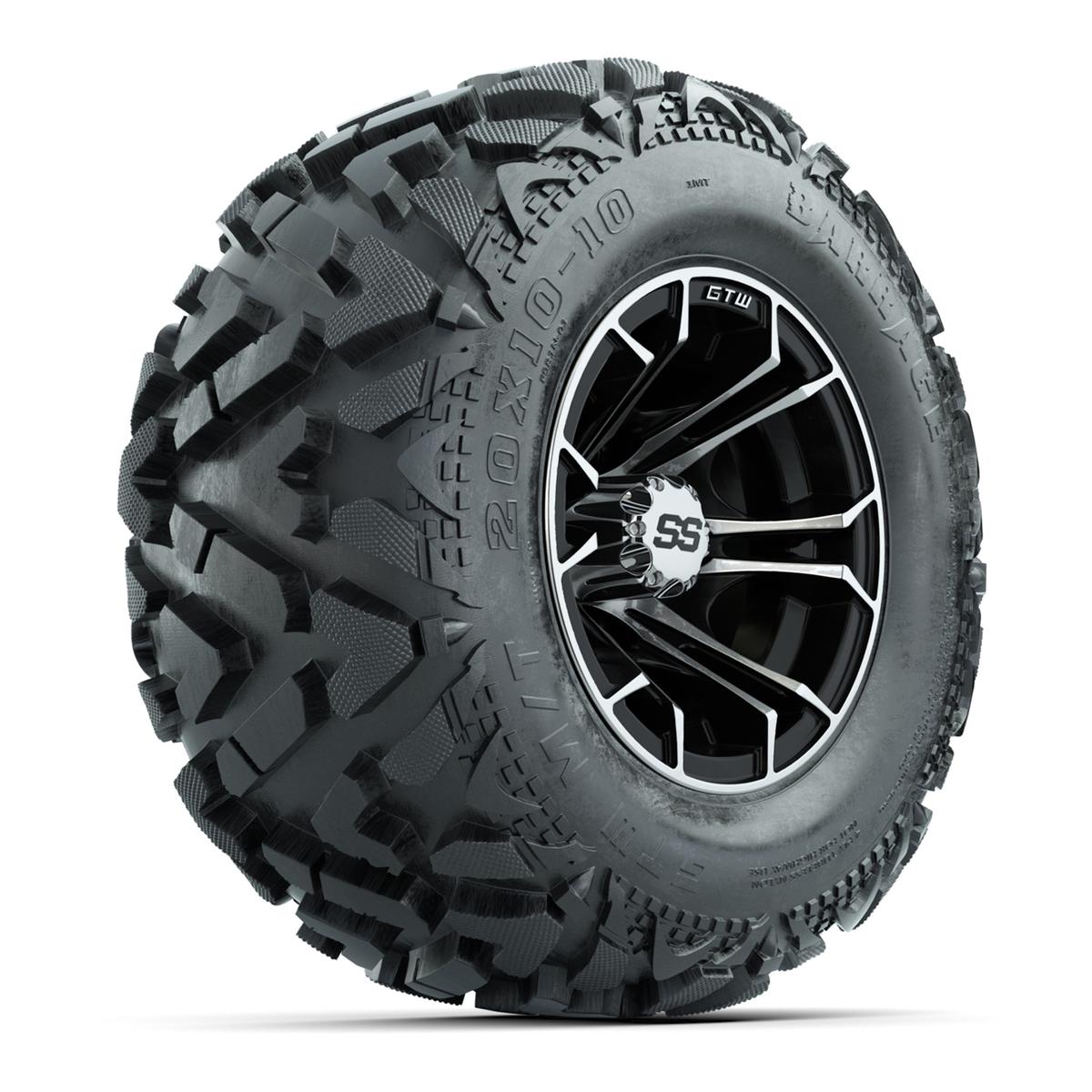 GTW Spyder Machined/Black 10 in Wheels with 20x10-10 Barrage Mud Tires – Full Set