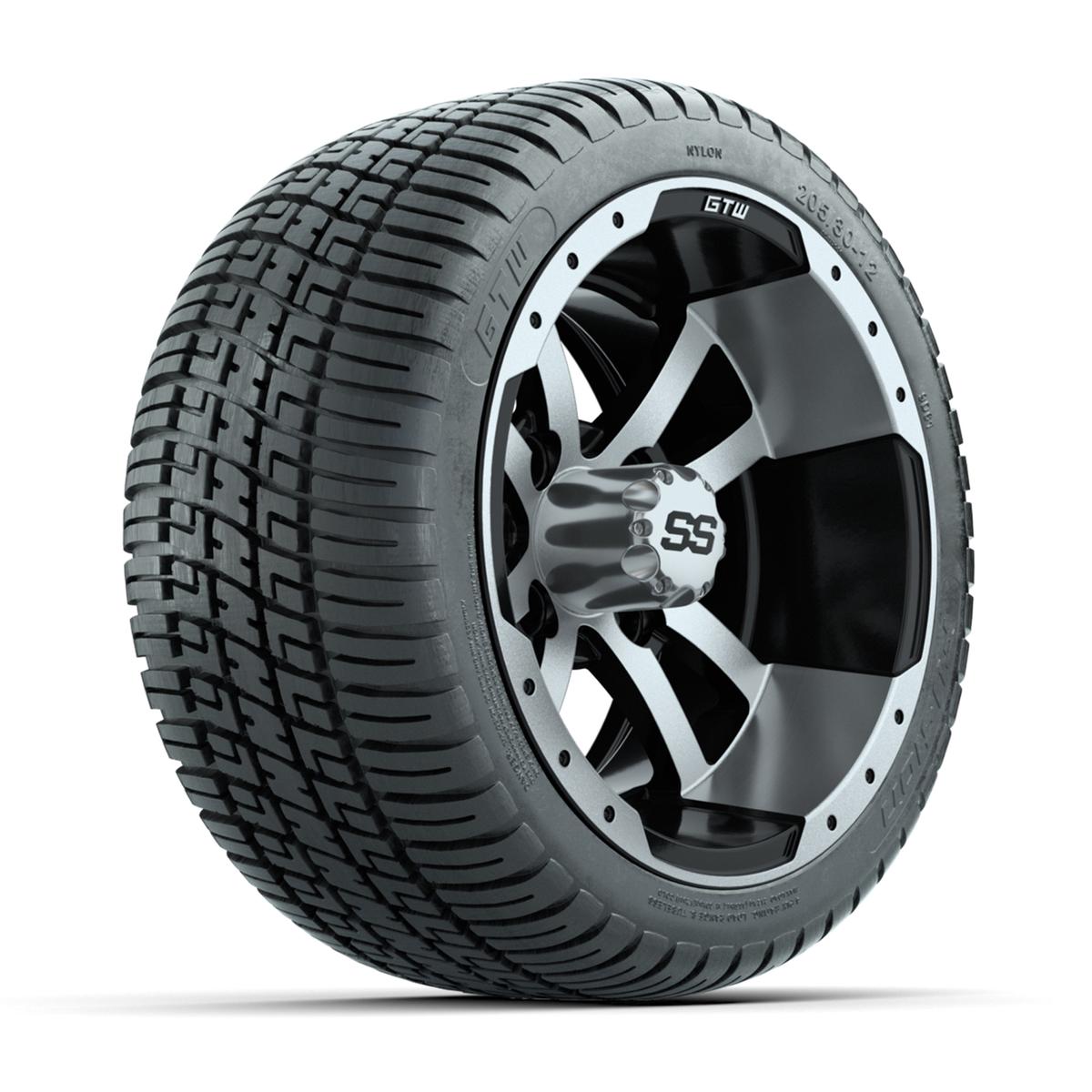 GTW Storm Trooper Black and Machined 12 in Wheels with 18in Fusion Street Tires – Set of 4