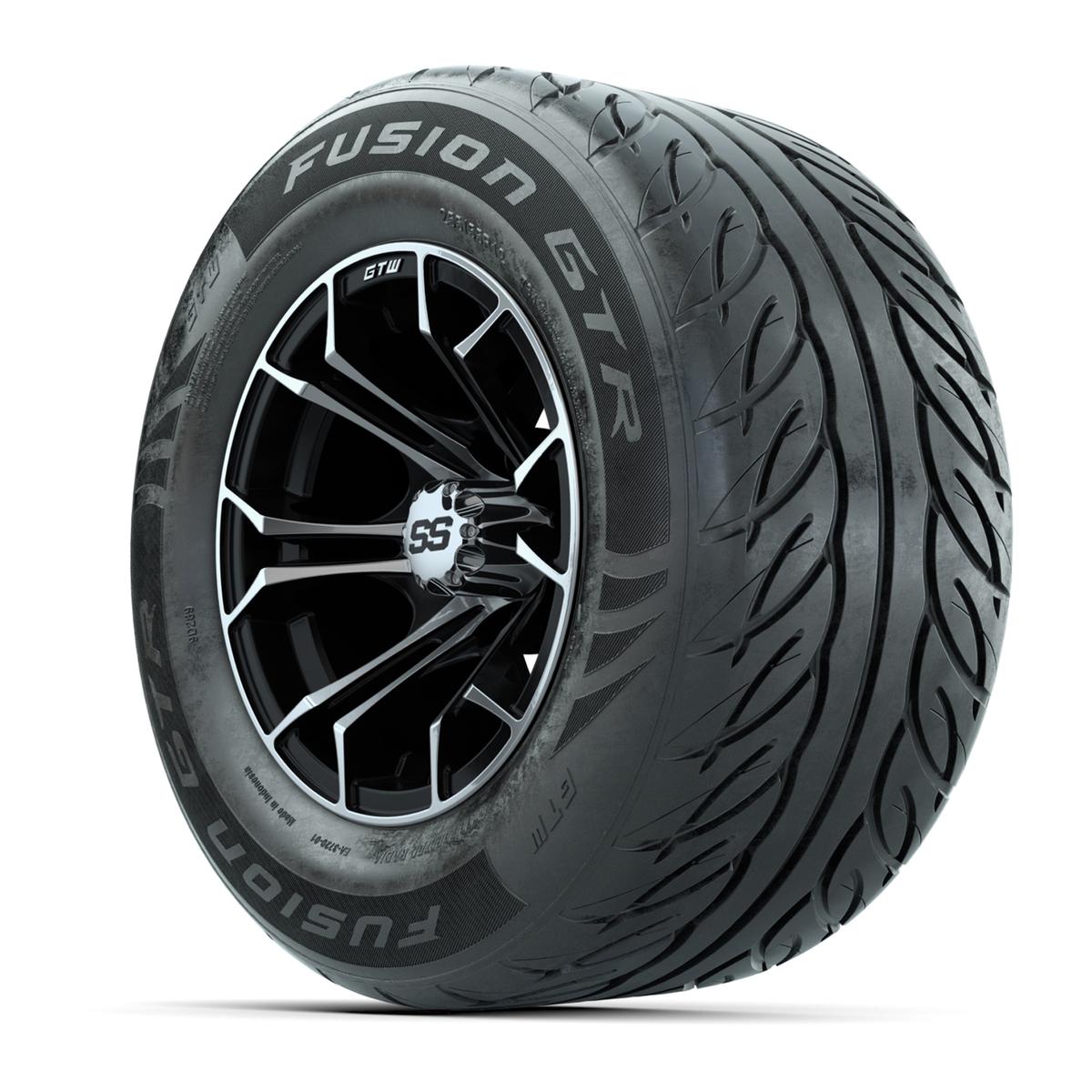 GTW&reg; Spyder Black/Machined 12 in Wheels with 255/55-R12 Fusion GTR Steel Belt Radial Street Tires – Full Set