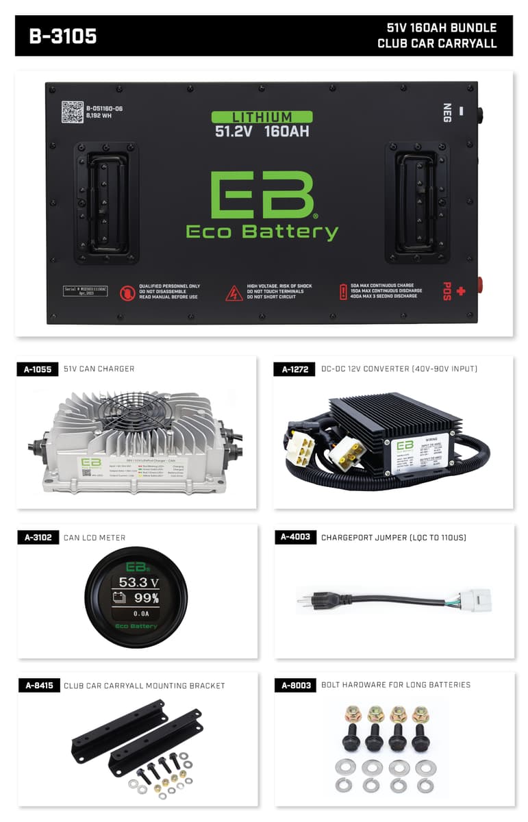 Club Car Carryall Eco Lithium 51.2V 160Ah Battery Bundle