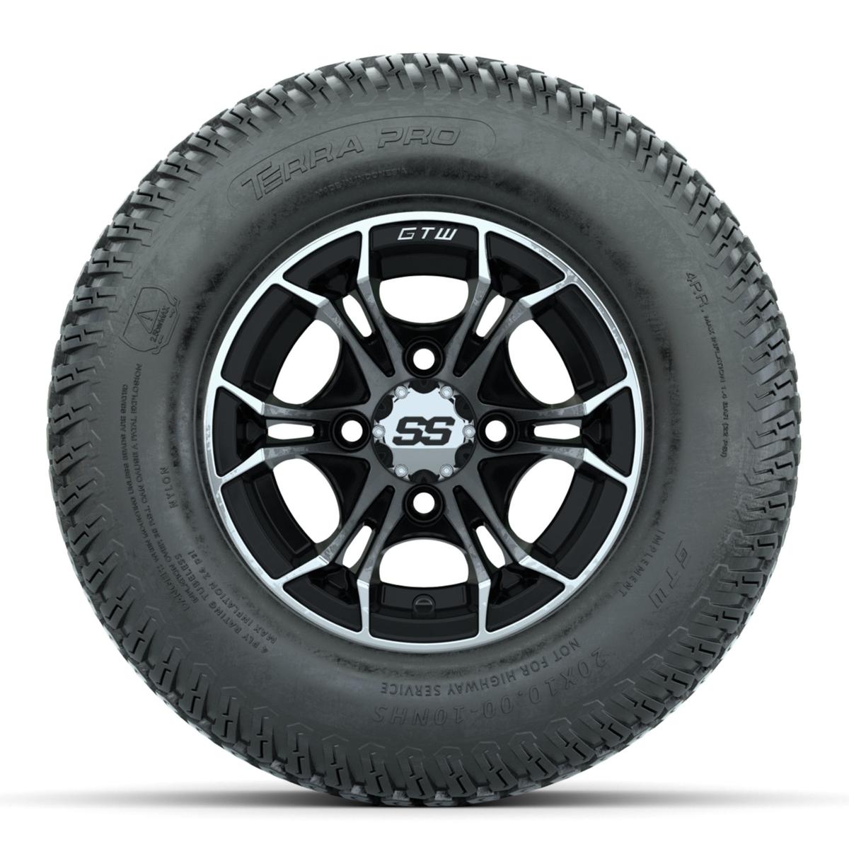 GTW Spyder Machined/Black 10 in Wheels with 20x10-10 Terra Pro S-Tread Traction Tires – Full Set