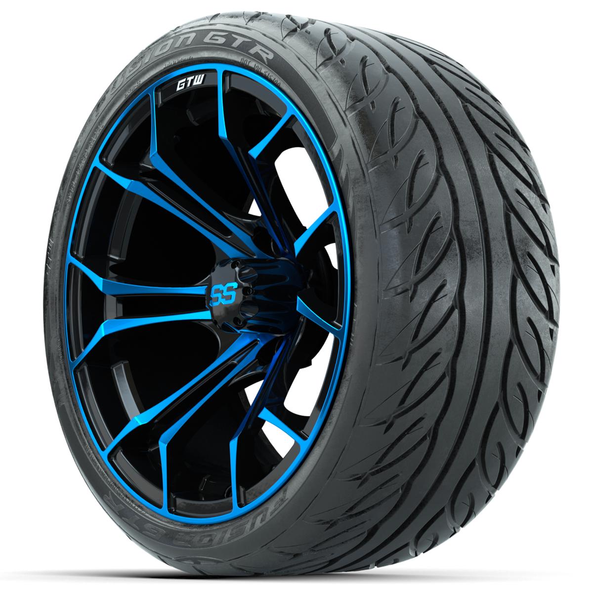 Set of (4) 15&Prime; GTW Spyder Blue/Black Wheels with 215/40-R15 Fusion GTR Street Tires