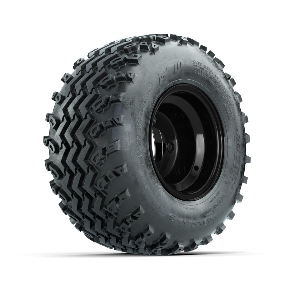 GTW Steel Gloss Black Centered 8 in Wheels with 18x9.50-8 Rogue All Terrain Tires – Full Set