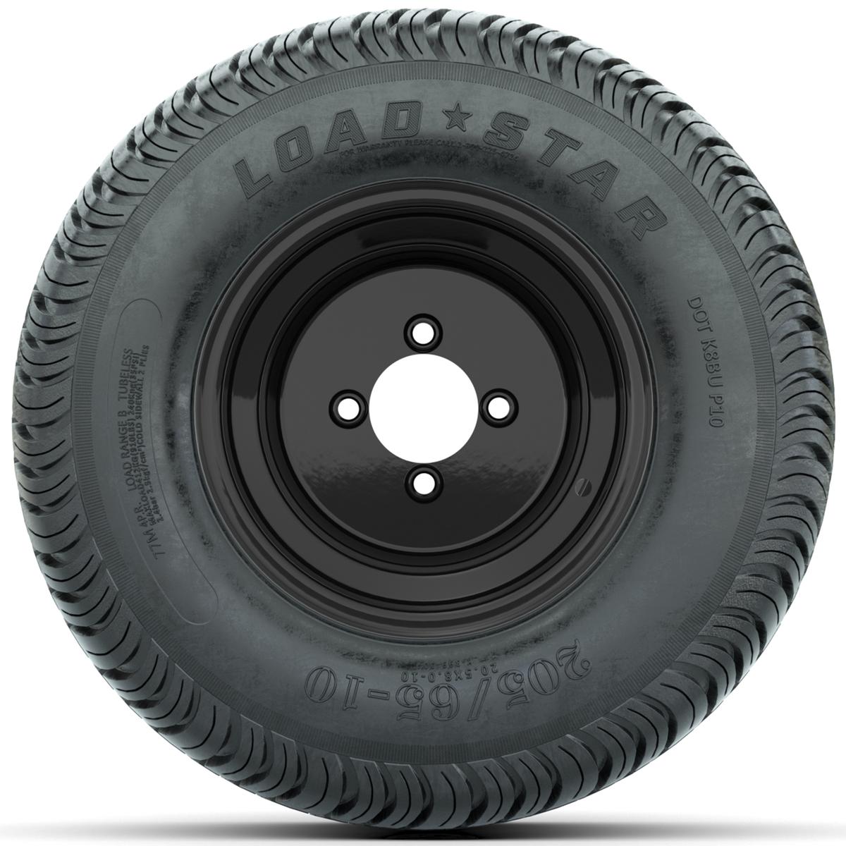 Set of (4) 10 in Black Steel Offset Wheels with 205/65-10 Kenda Load Star Tires
