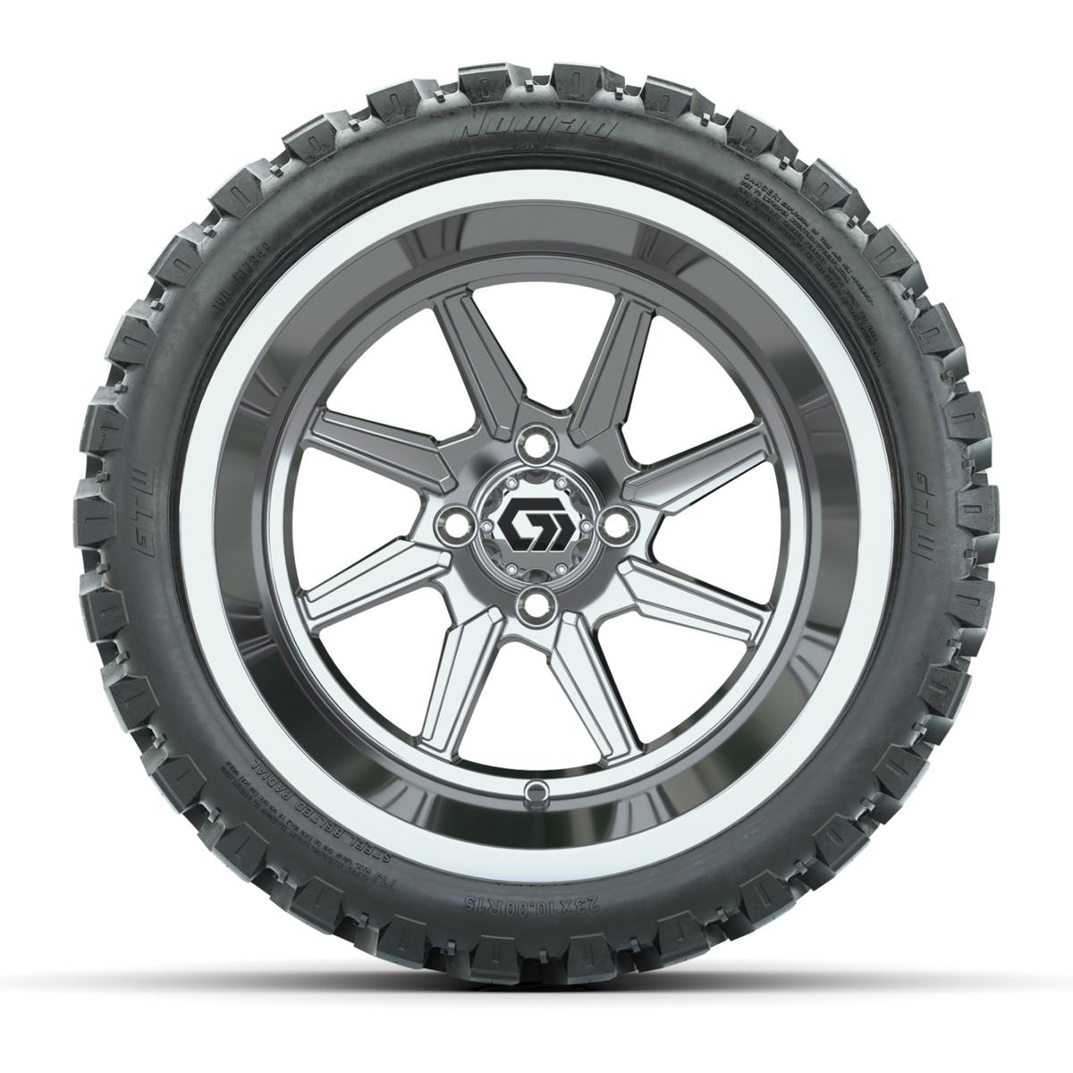 GTW&reg; Reaper Chrome 15 in Wheels with 23X10-R15 Nomad Steel Belted Radial All-Terrain Tires - Full Set