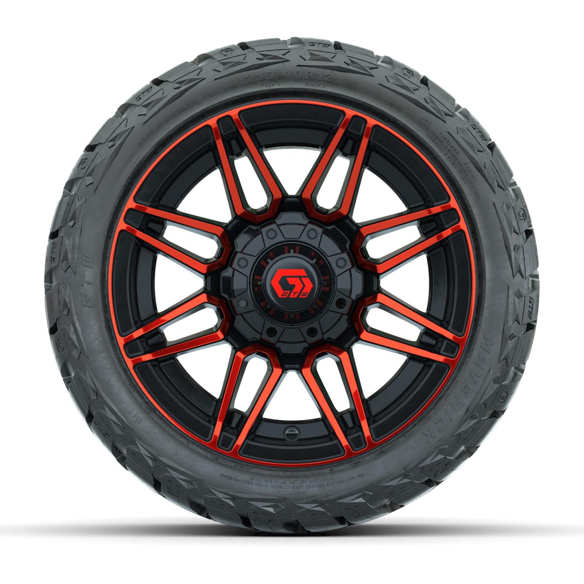 GTW Stealth Gloss Black/Red 12 in Wheels with 215/40-R12 Maverick Low-Profile All-Terrain Tires – Full Set