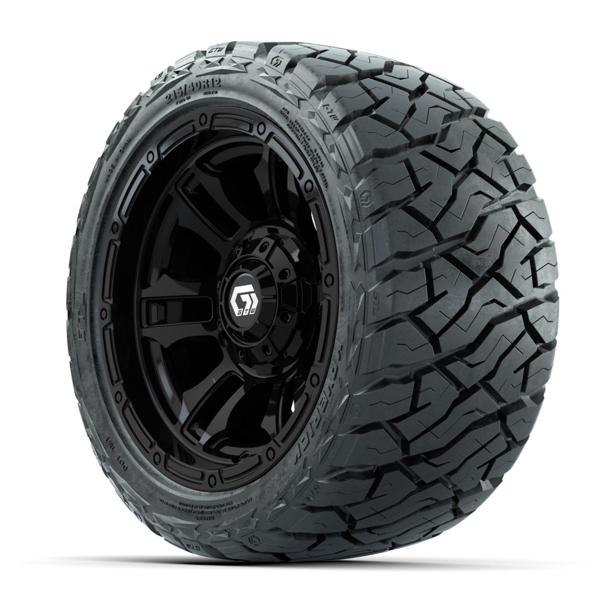 GTW Shogun Gloss Black 12 in Wheels with 215/40-R12 Maverick Low-Profile All-Terrain Tires – Full Set