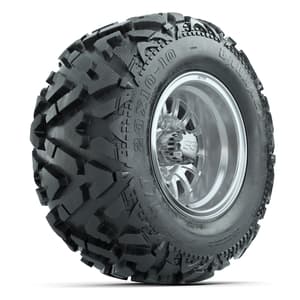 GTW Medusa Silver/Machined 10 in Wheels with 20x10-10 Barrage Mud Tires – Full Set