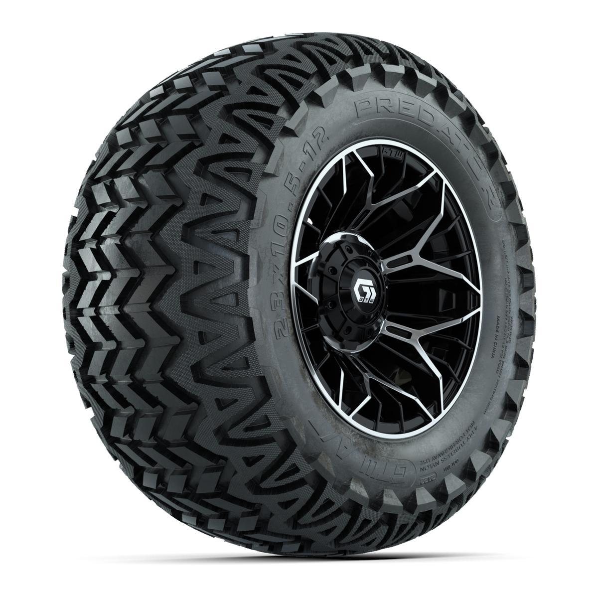 Set of (4) 12 in GTW® Stellar Machined & Black Wheels with 23x10.5-12 Predator All-Terrain Tires