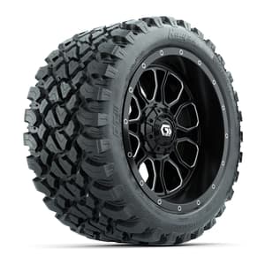 Set of (4) 14 in GTW® Volt Machined & Black Wheels with 23x10-R14 Nomad All-Terrain Tires