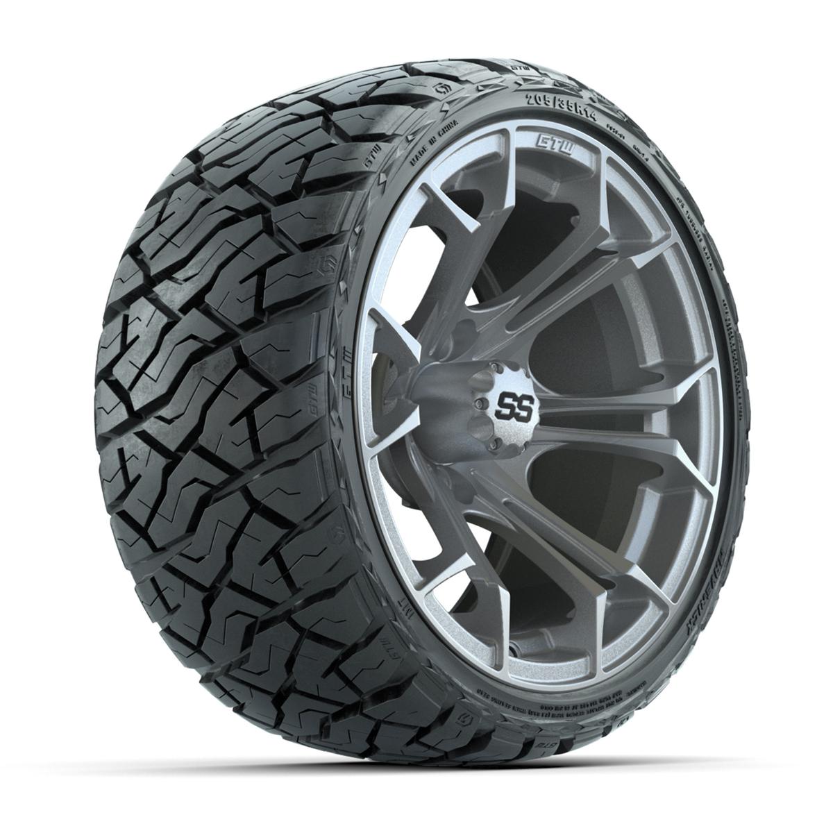 GTW&reg; Spyder Silver Brush 14 in Wheels with 205/35-R14 Maverick Low-Profile All-Terrain Tires – Full Set