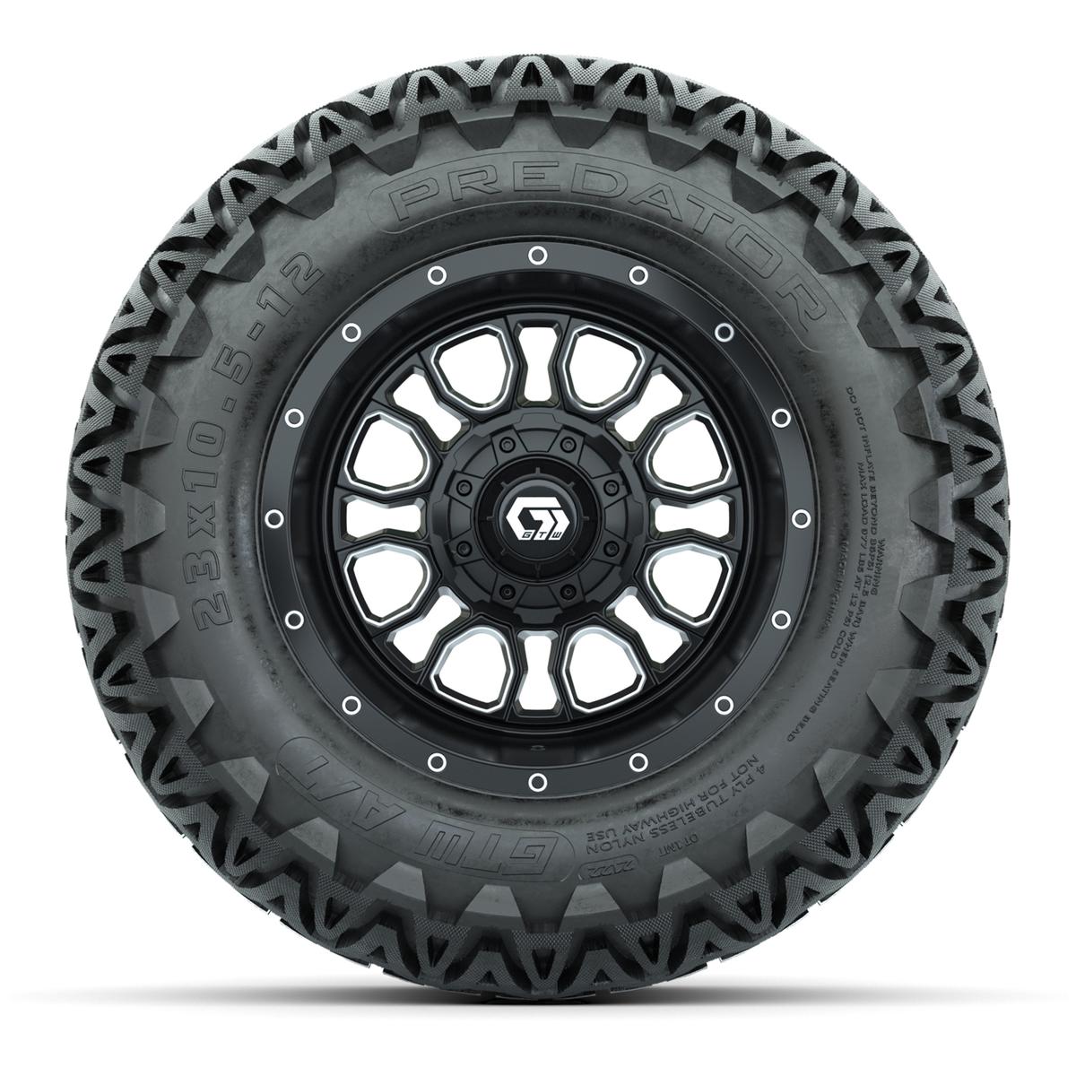 Set of (4) 12 in GTW® Volt Machined & Black Wheels with 23x10.5-12 Predator All-Terrain Tires