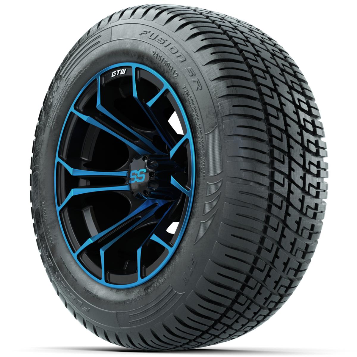 GTW Spyder Blue/Black 12 in Wheels with 215/50-R12 Fusion S/R Street Tires – Full Set