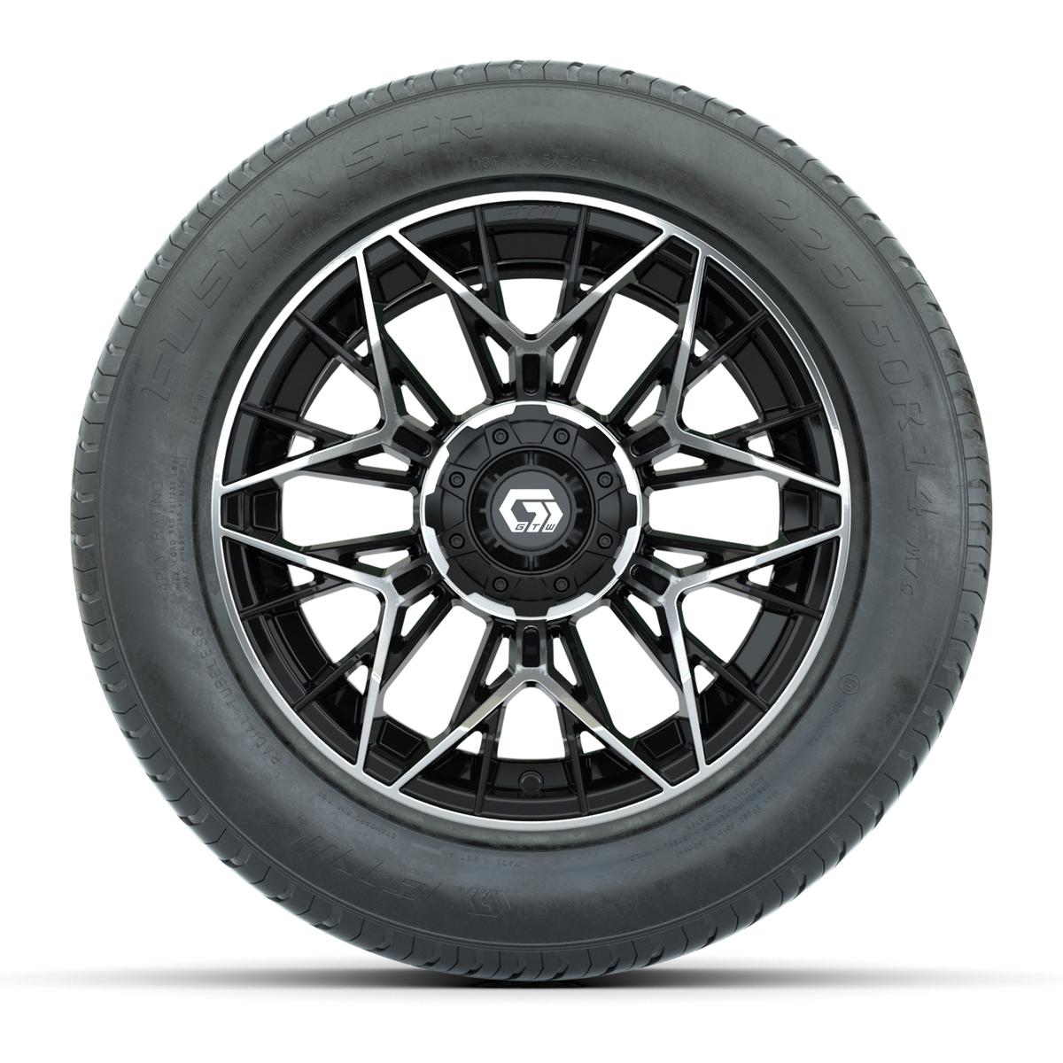 GTW&reg; Stellar Black and Machined 14 in Wheels with 255/50-R14 Fusion STR DOT Approved Street Tires - Full Set