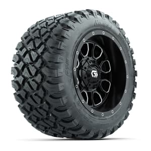 Set of (4) 12 in GTW® Volt Machined & Black Wheels with 22x11-R12 Nomad All-Terrain Tires