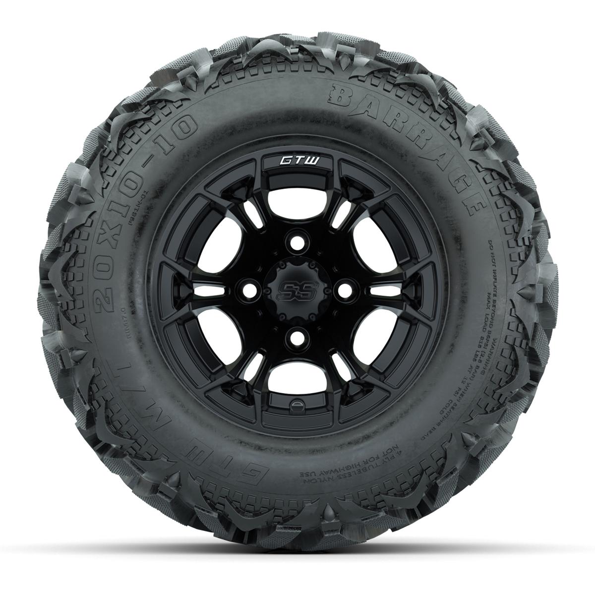 GTW Spyder Matte Black 10 in Wheels with 20x10-10 Barrage Mud Tires – Full Set