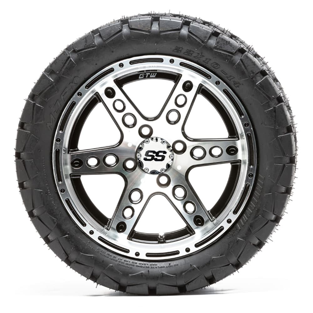 GTW Dominator Black and Machined Wheels with 22in Timberwolf Mud Tires - 14 Inch