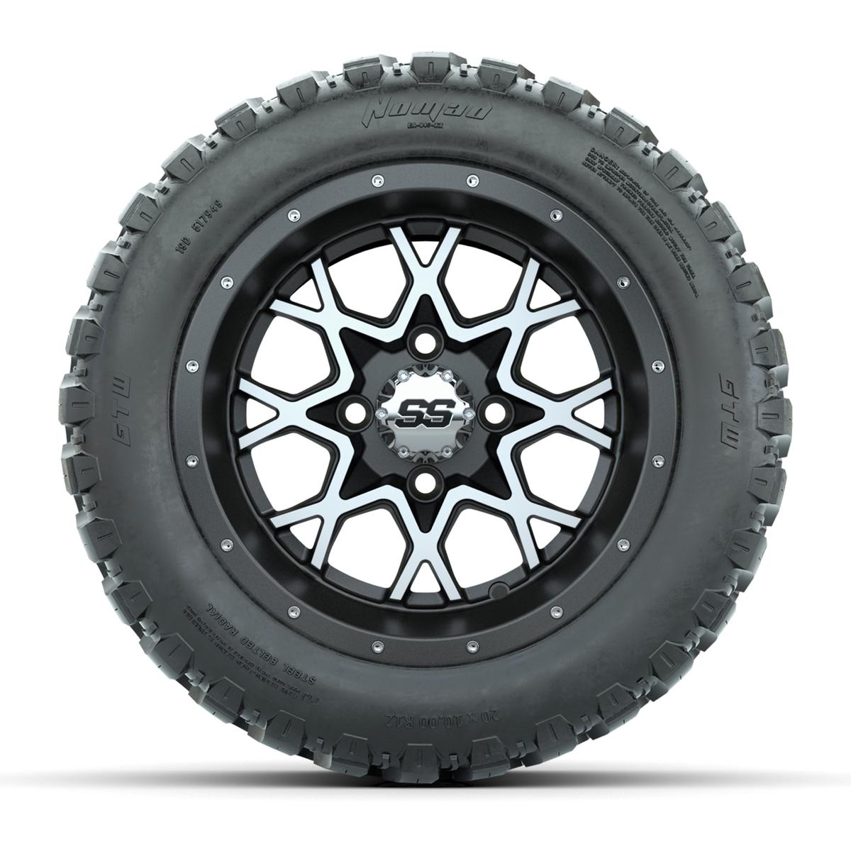 GTW&reg; Vortex 2 Matte Gray/Machined 12 in Wheels with 20X10-12 Nomad Steel Belt Radial All-Terrain Tires – Full Set