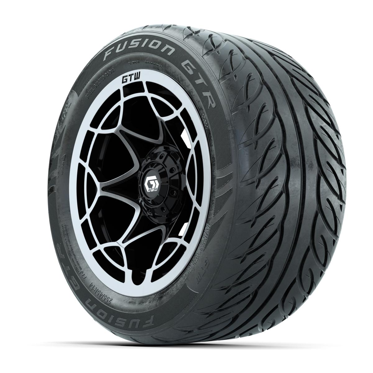 GTW&reg; Nexus Black with Silver Face 14 in Wheels with 255/45-R14 Fusion GTR Steel Belt Radial Street Tires – Full Set