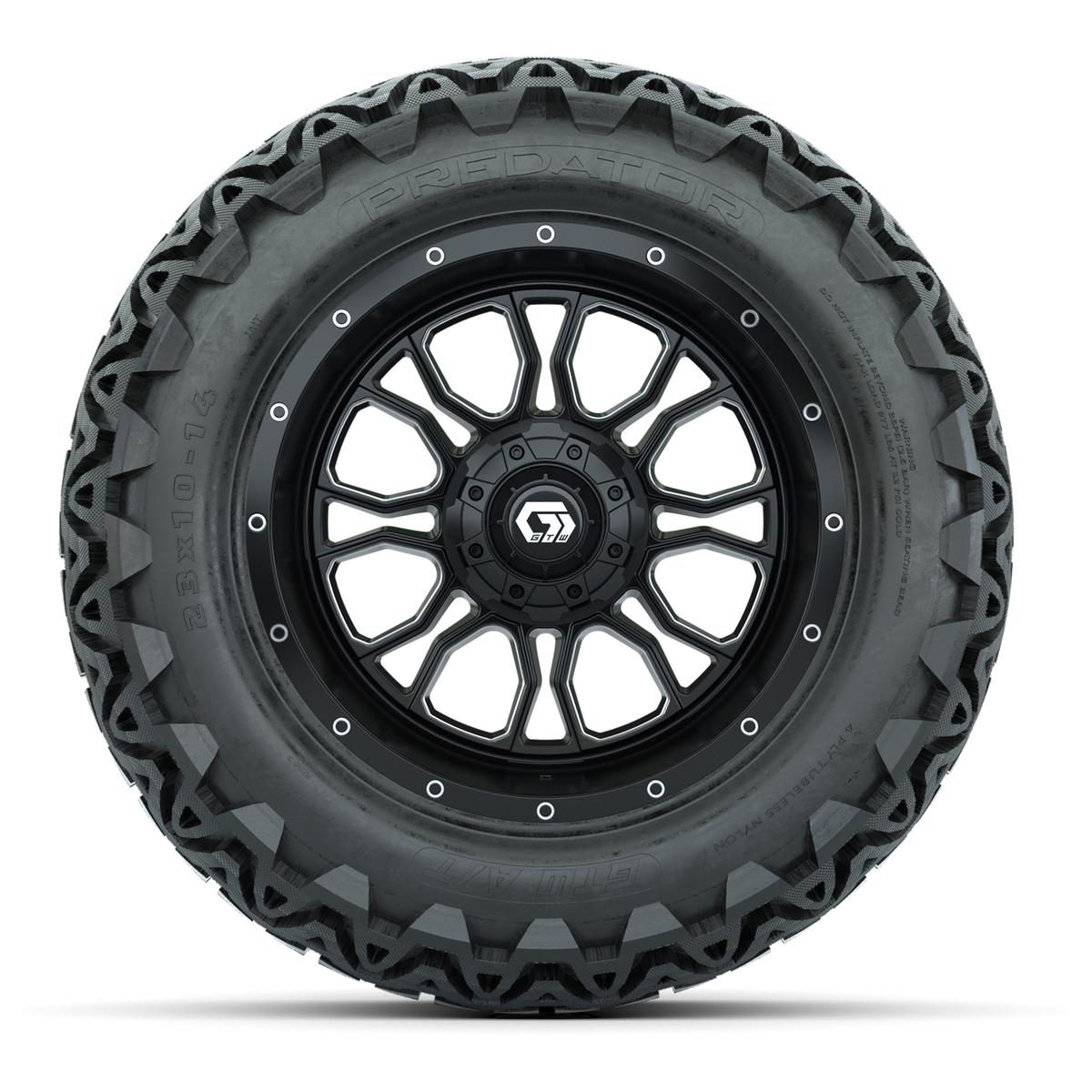 Set of (4) 14 in GTW® Volt Machined & Black Wheels with 23x10-14 Predator All-Terrain Tires