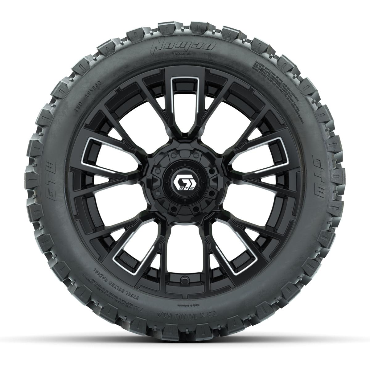GTW&reg; Vandal Matte Black/Machined 14 in Wheels with 23X10-R14 Nomad Steel Belt Radial All-Terrain Tires – Full Set