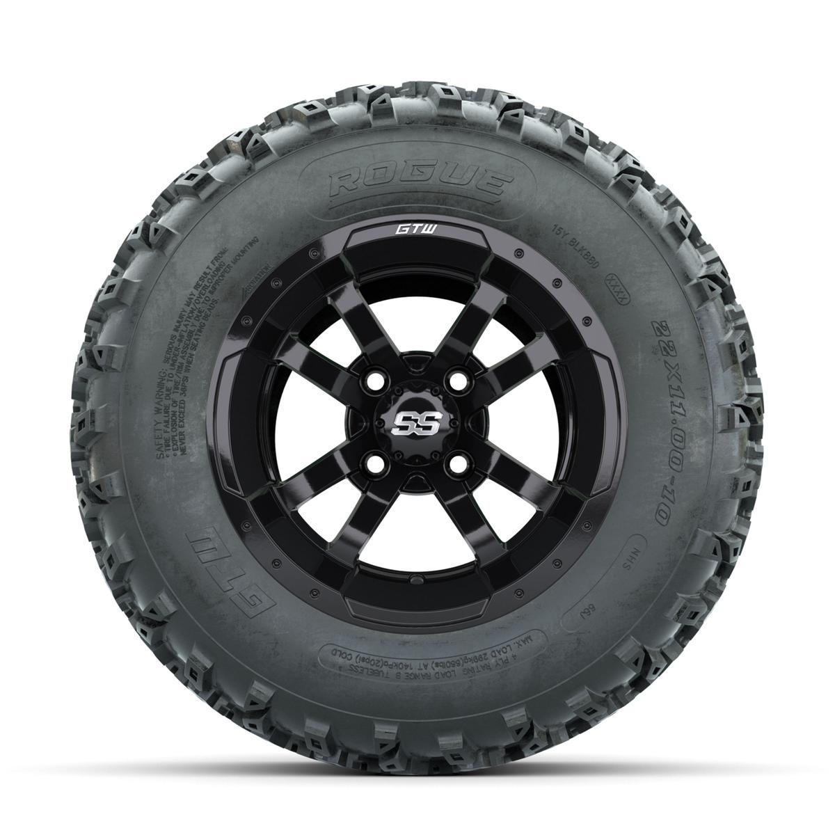 GTW Storm Trooper Black 10 in Wheels with 22x11.00-10 Rogue All Terrain Tires – Full Set