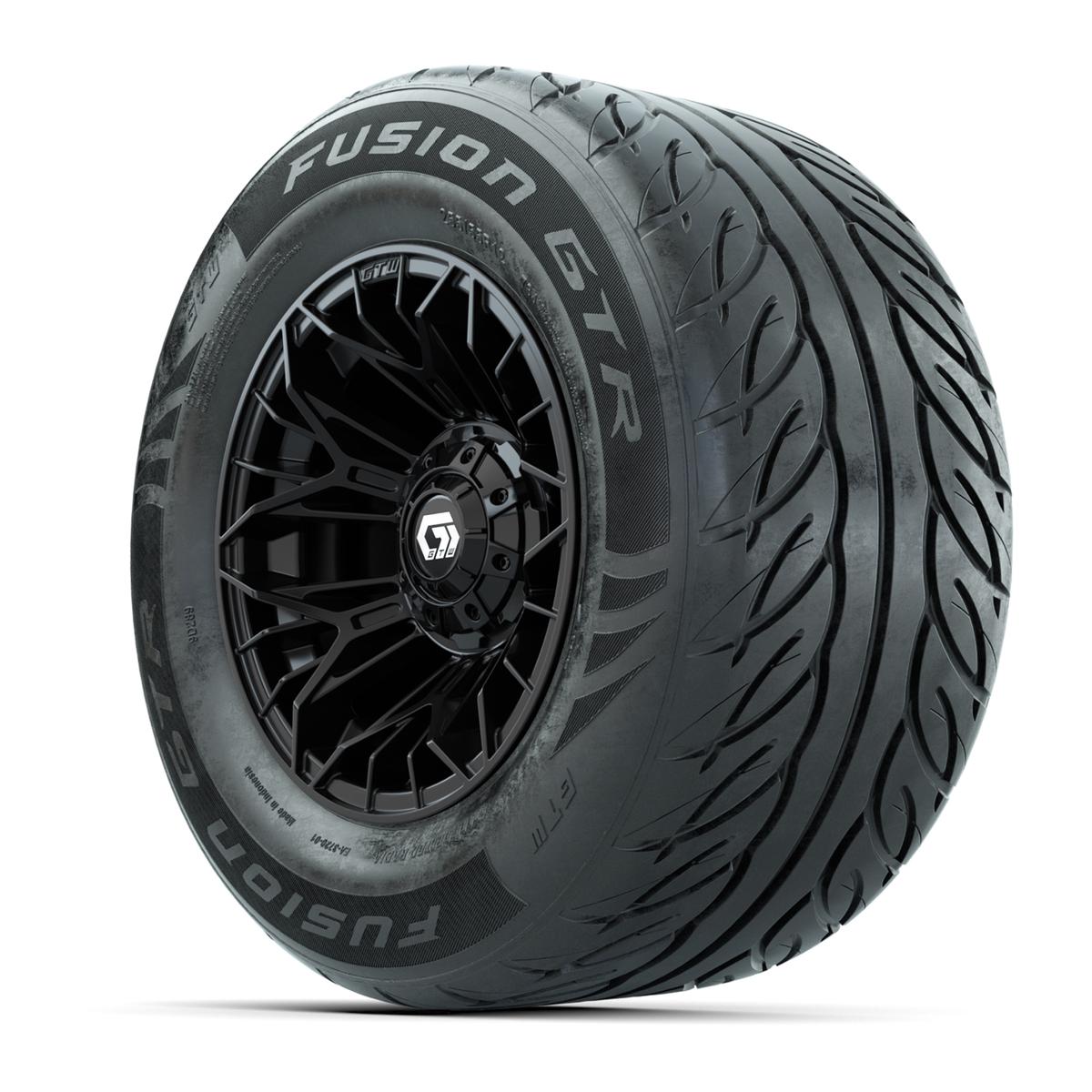 GTW&reg; Stellar Black 12 in Wheels with 255/55-R12 Fusion GTR Steel Belt Radial Street Tires – Full Set