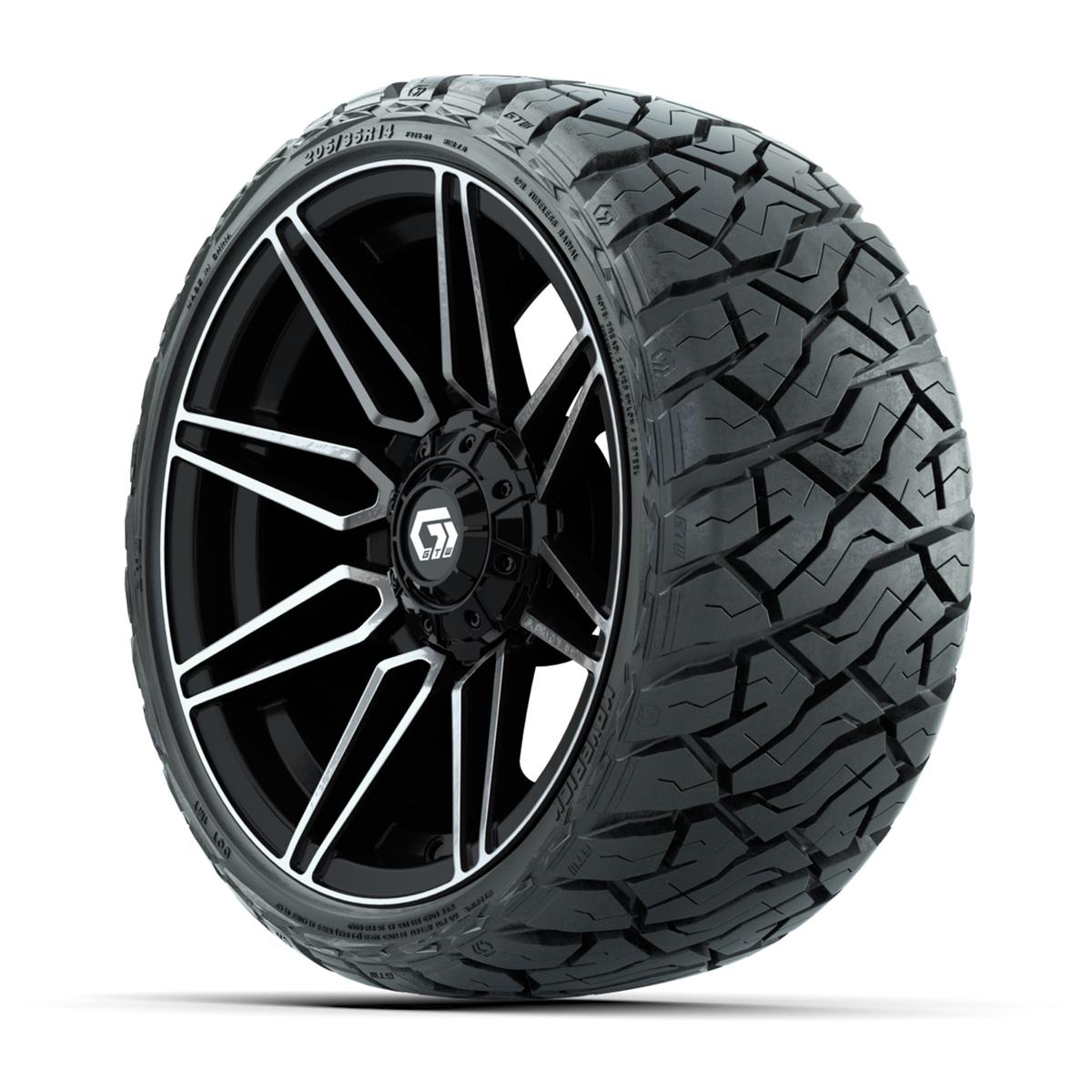 GTW Stealth Gloss Black/Machined 14 in Wheels with 205/35-R14 Maverick Low-Profile All-Terrain Tires – Full Set