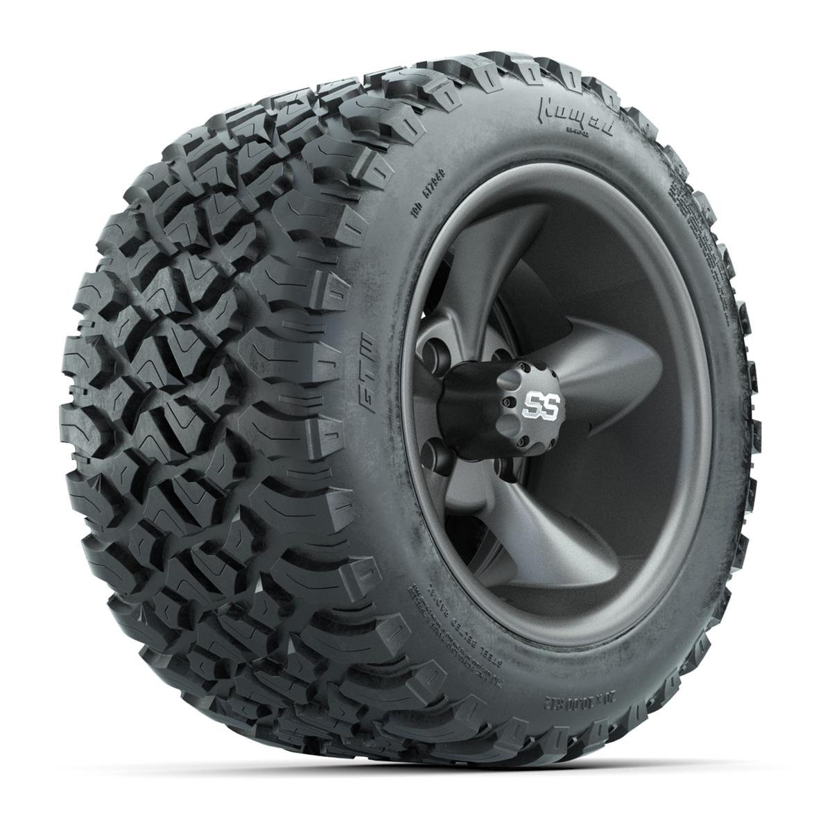 GTW&reg; Godfather Matte Gray 12 in Wheels with 20X10-12 Nomad Steel Belt Radial All-Terrain Tires – Full Set