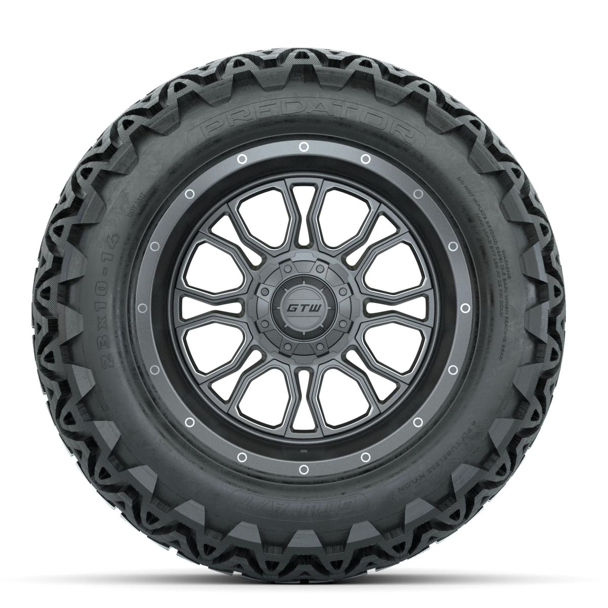 GTW Volt Gunmetal/Machined 14 in Wheels with 23x10-14 Predator All-Terrain Tires – Full Set