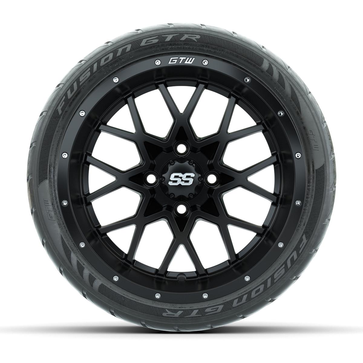 GTW&reg; Vortex 2 Matte Black 14 in Wheels with 205/40-R14 Fusion GTR Steel Belt Radial Street Tires – Full Set