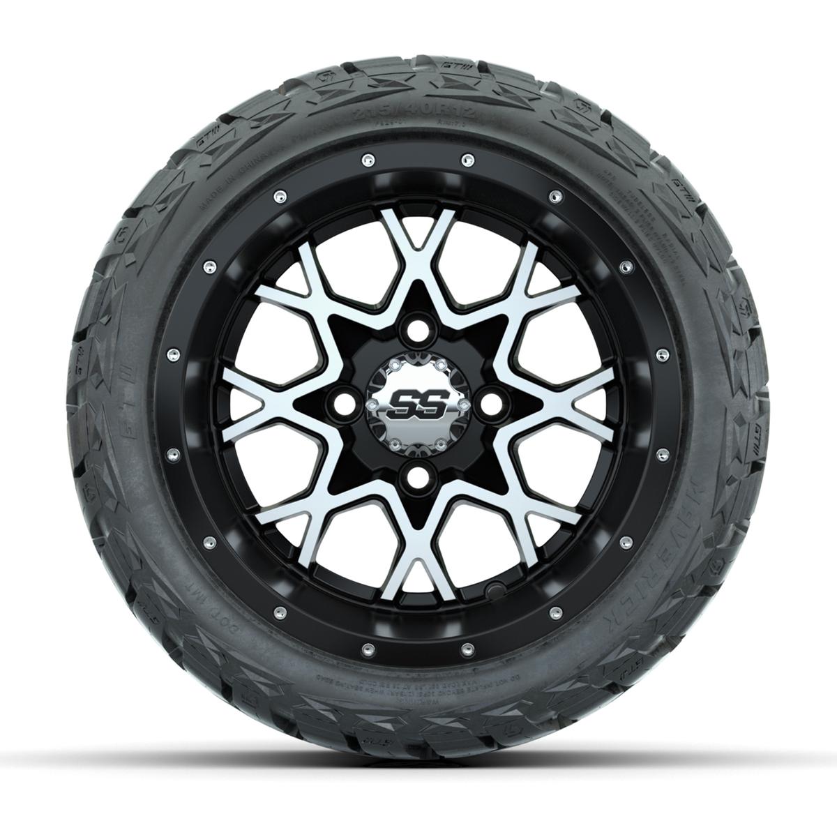 GTW Vortex Matte Black/Machined 12 in Wheels with 215/40-R12 Maverick Low-Profile All-Terrain Tires – Full Set