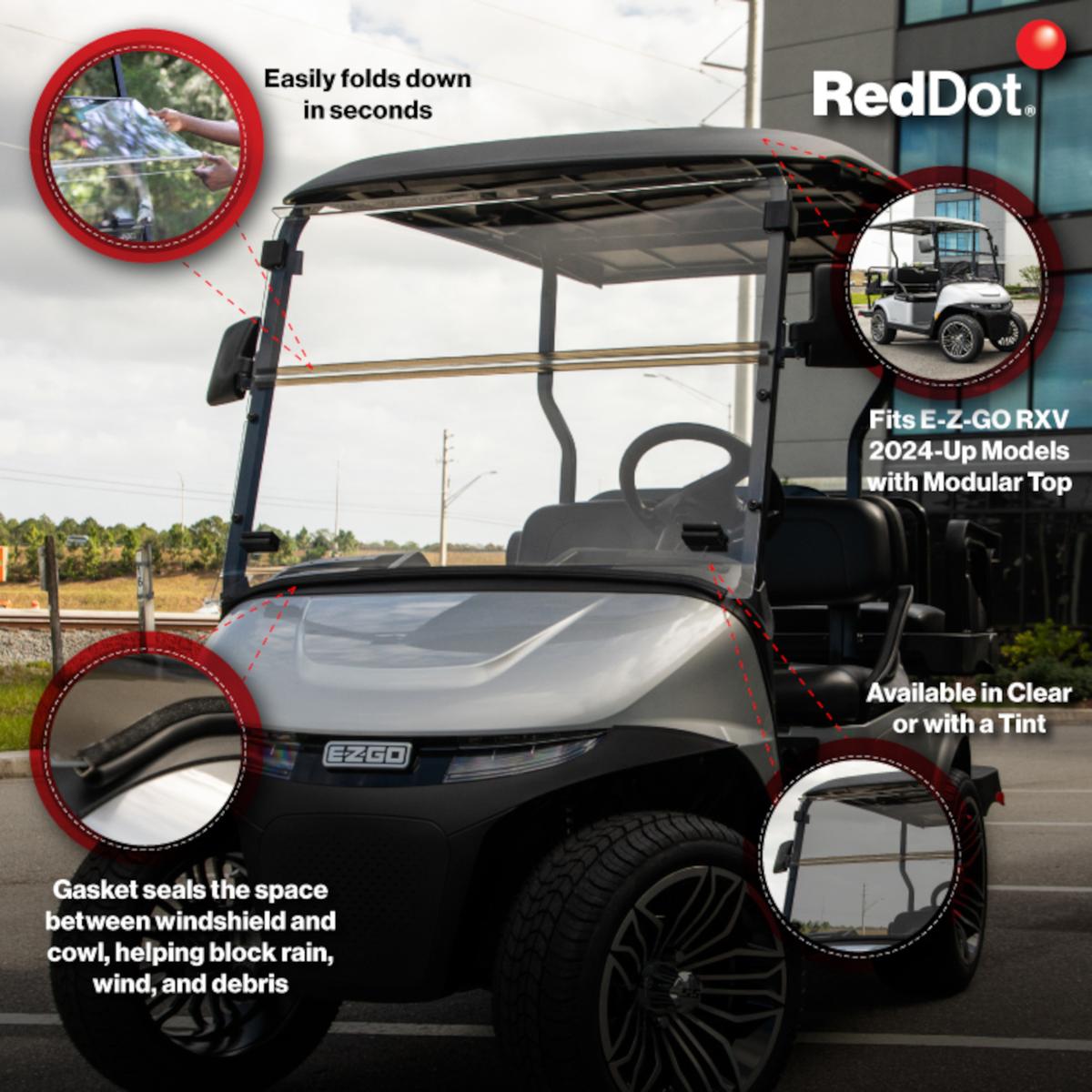 RedDot EZGO RXV Clear Folding 1/4" Windshield with Rubber Trim (Years 2024-Up)