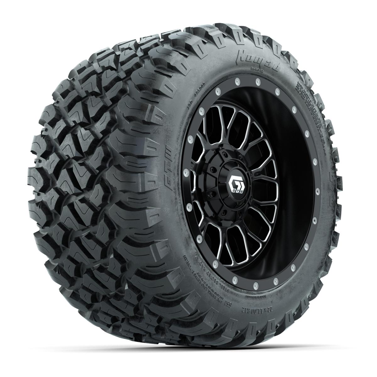 Set of (4) 12 in GTW® Helix Machined & Black Wheels with 22x11-R12 Nomad All-Terrain Tires