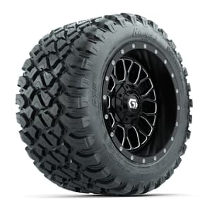 Set of (4) 12 in GTW® Helix Machined & Black Wheels with 22x11-R12 Nomad All-Terrain Tires