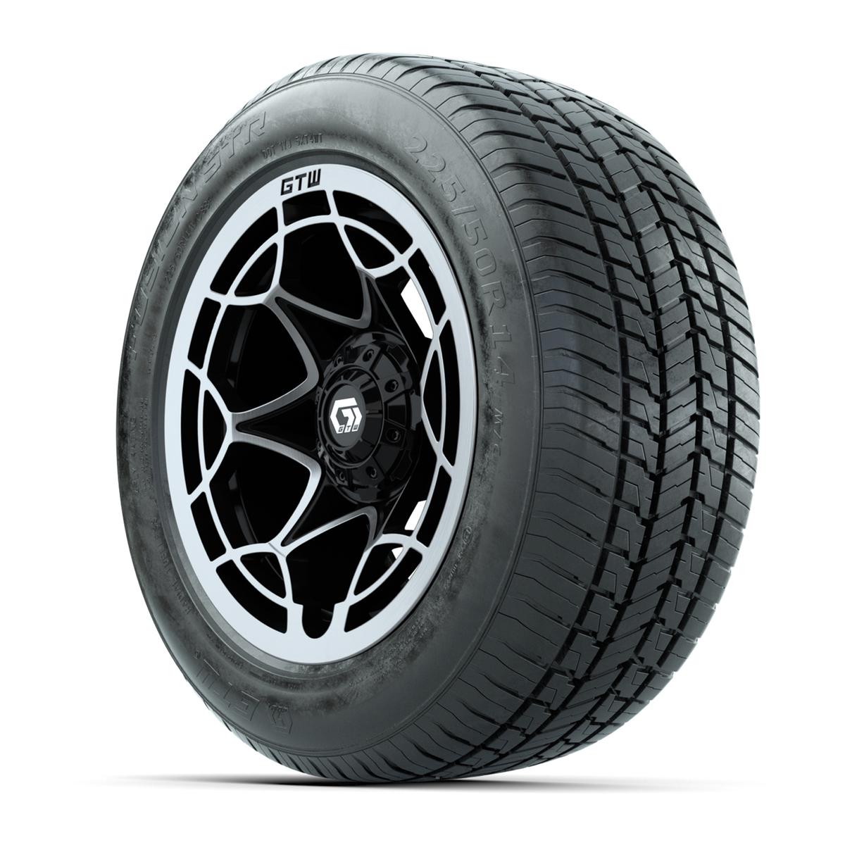 GTW&reg; Nexus Gloss Black and Silver 14 in Wheels with 255/50-R14 Fusion STR DOT Approved Street Tires - Full Set