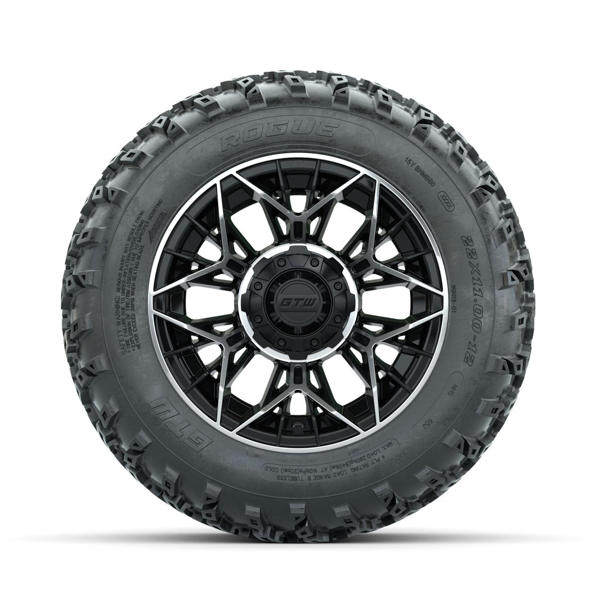 GTW Stellar Machined/Black 12 in Wheels with 22x11.00-12 Rogue All Terrain Tires – Full Set