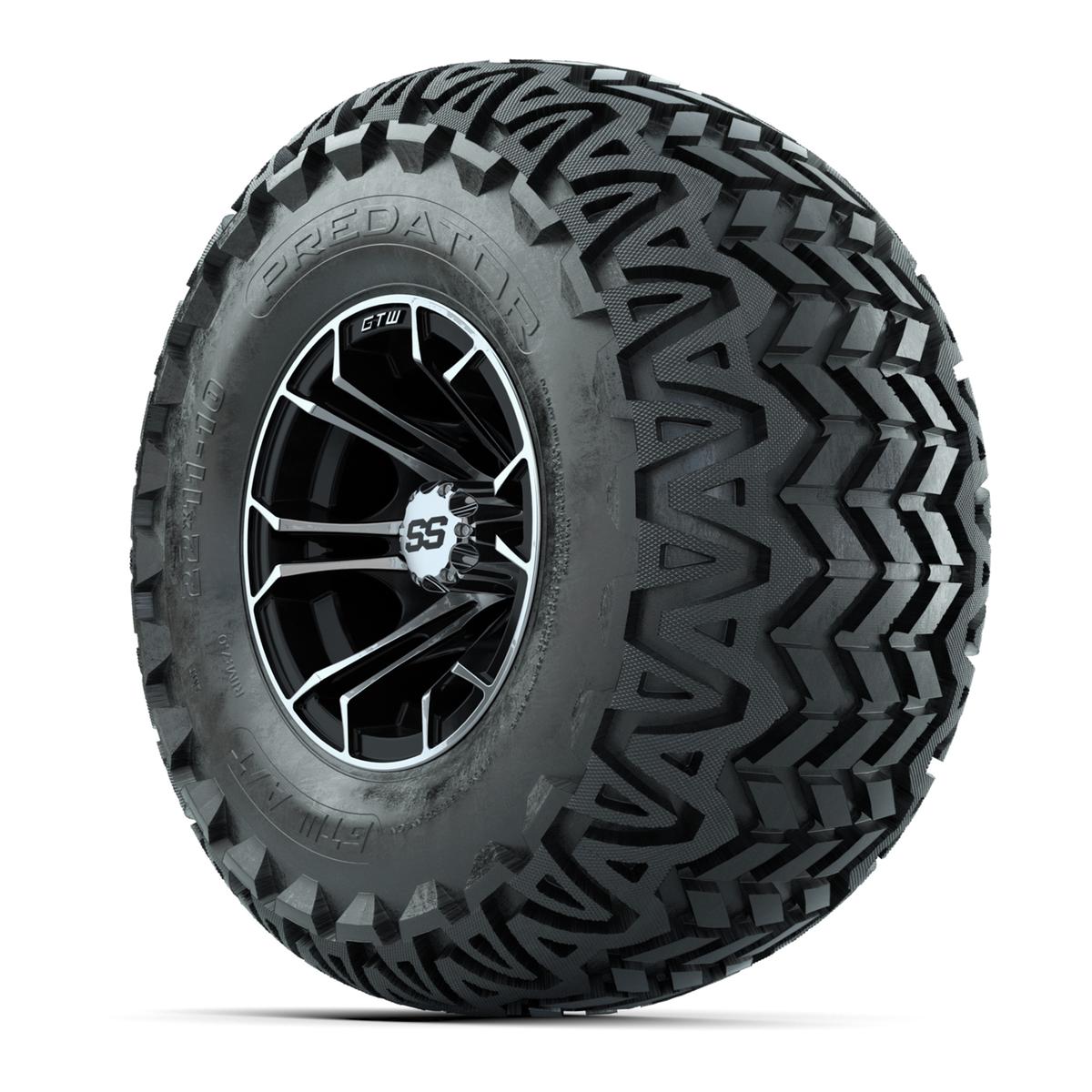 GTW Spyder Machined/Black 10 in Wheels with 22x11-10 Predator All Terrain Tires – Full Set
