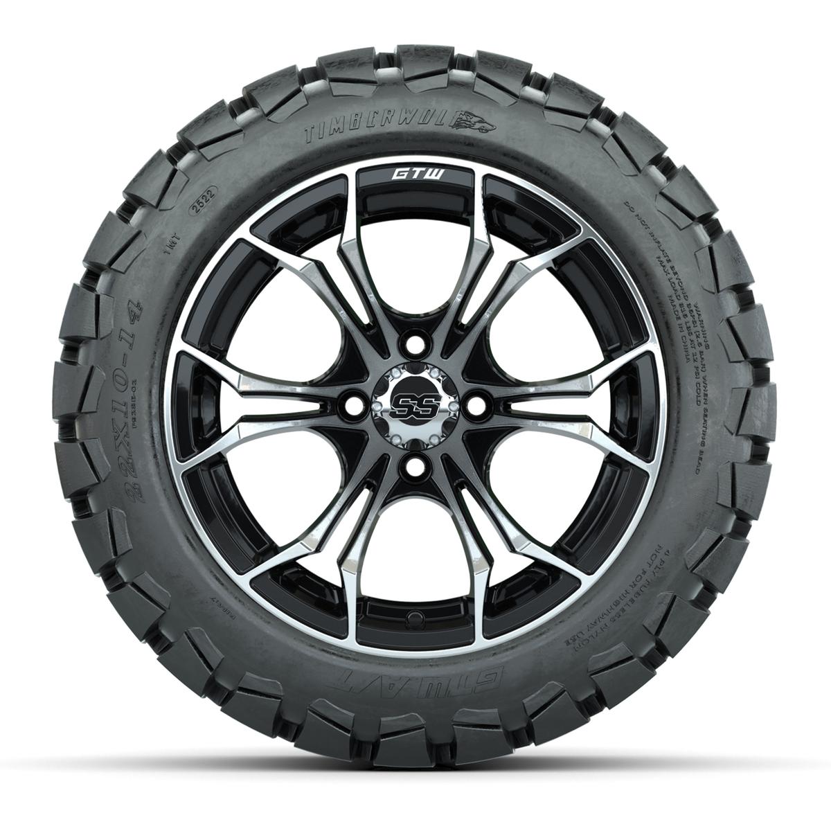 GTW Spyder Machined/Black 14 in Wheels with 22x10-14 GTW Timberwolf All-Terrain Tires – Full Set