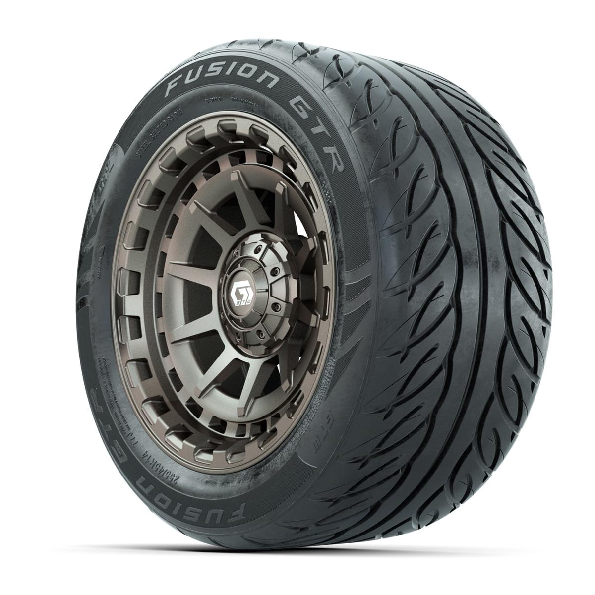 GTW&reg; Barricade Bronze 14 in Wheels with 255/45-R14 Fusion GTR Steel Belt Radial Street Tires – Full Set