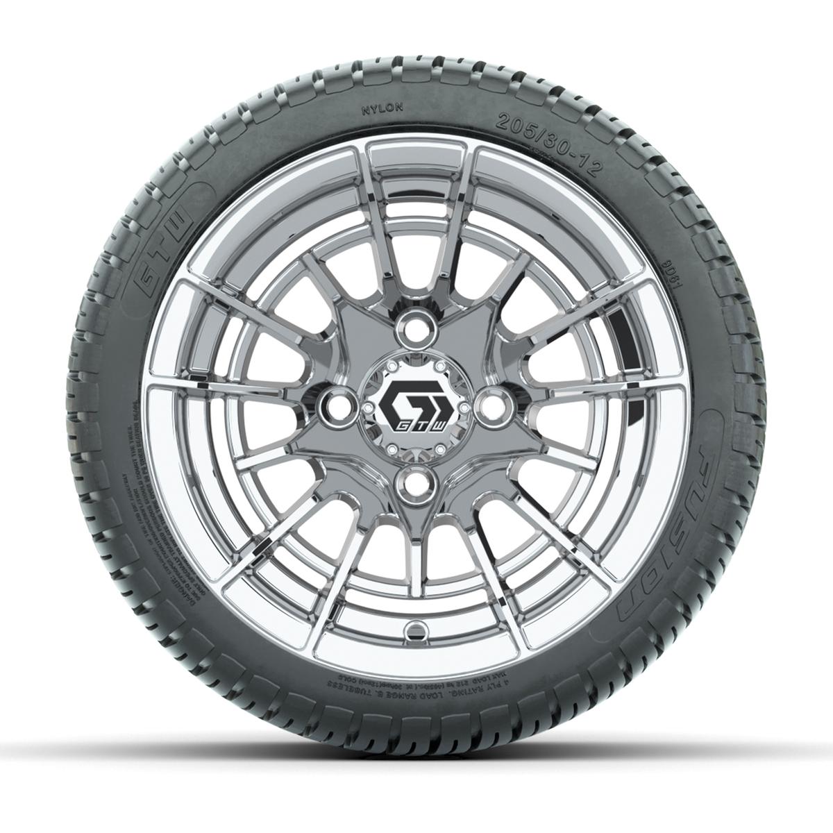 GTW&reg; Boost Chrome 12 in Wheels with 205/30-12 Fusion Street Tires – Full Set