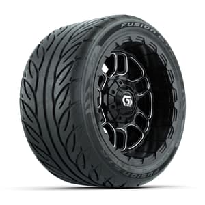 GTW&reg; Titan Black/Machined 12 in Wheels with 215/40-R12 Fusion GTR Steel Belt Radial Street Tires – Full Set