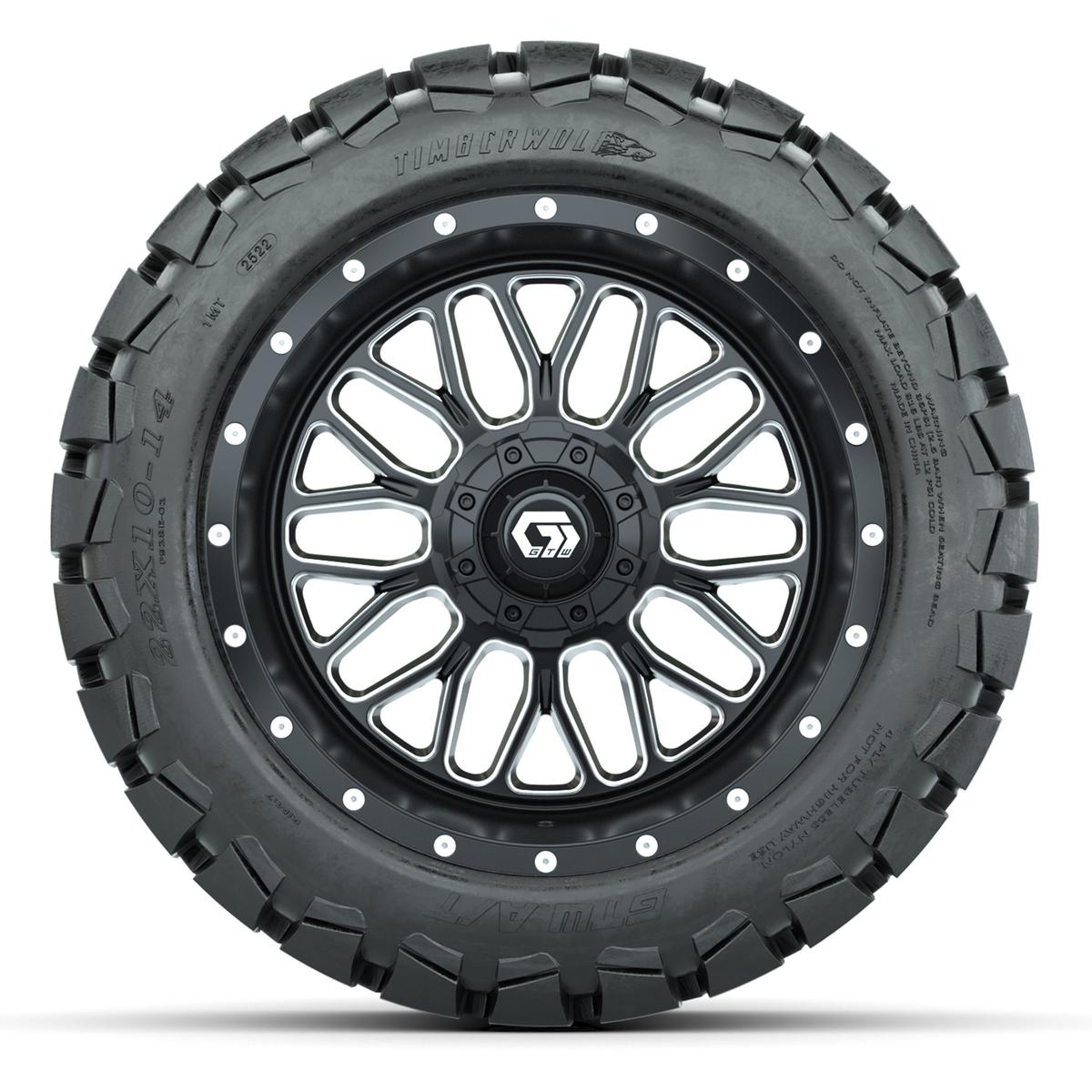 GTW Helix Black/Machined 14 in Wheels with 22X10-14 Timberwolf All-Terrain Tires – Full Set