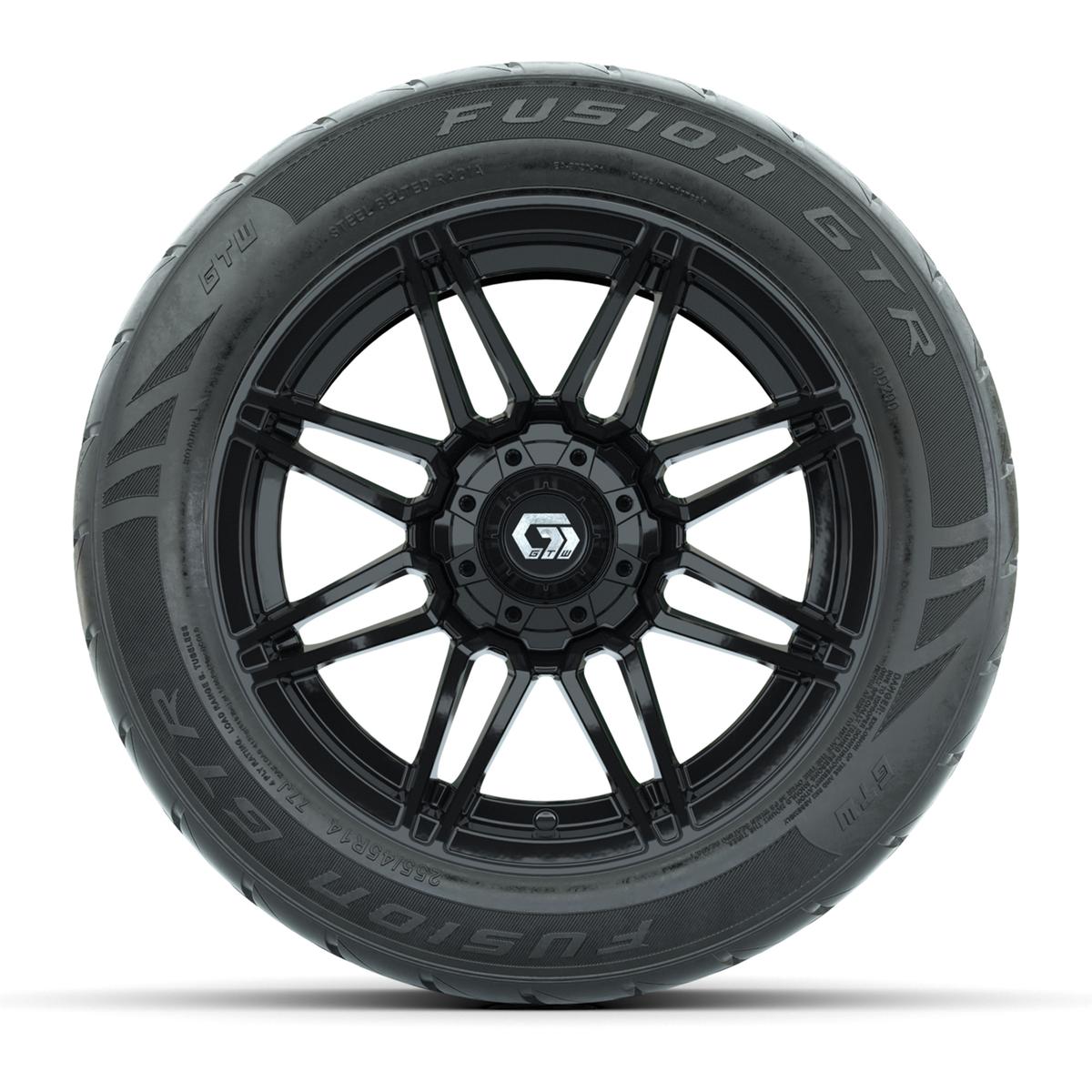 GTW&reg; Stealth Black/Machined 14 in Wheels with 255/45-R14 Fusion GTR Steel Belt Radial Street Tires – Full Set