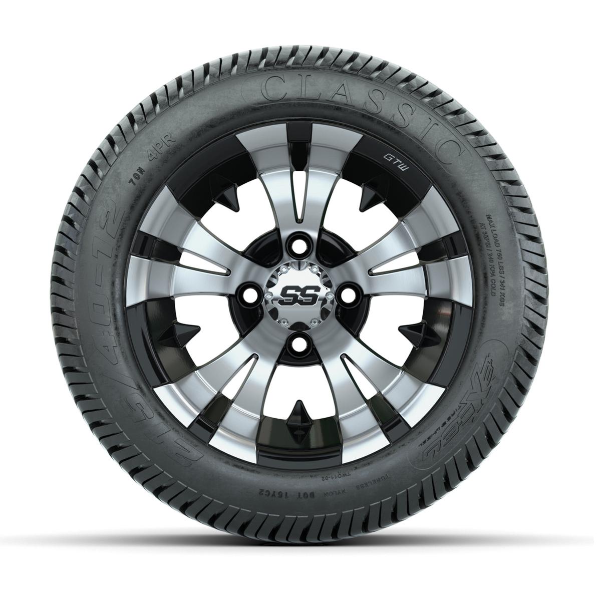 12” GTW Vampire Black and Machined Wheels with Excel Lo-Pro Street Tires – Set of 4